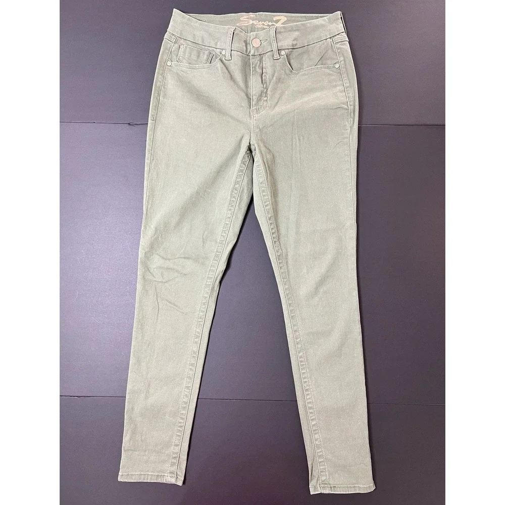 Seven 7 Jeans Tummy Less Highrise Skinny Women's 10 Green Luxury Designer Boho